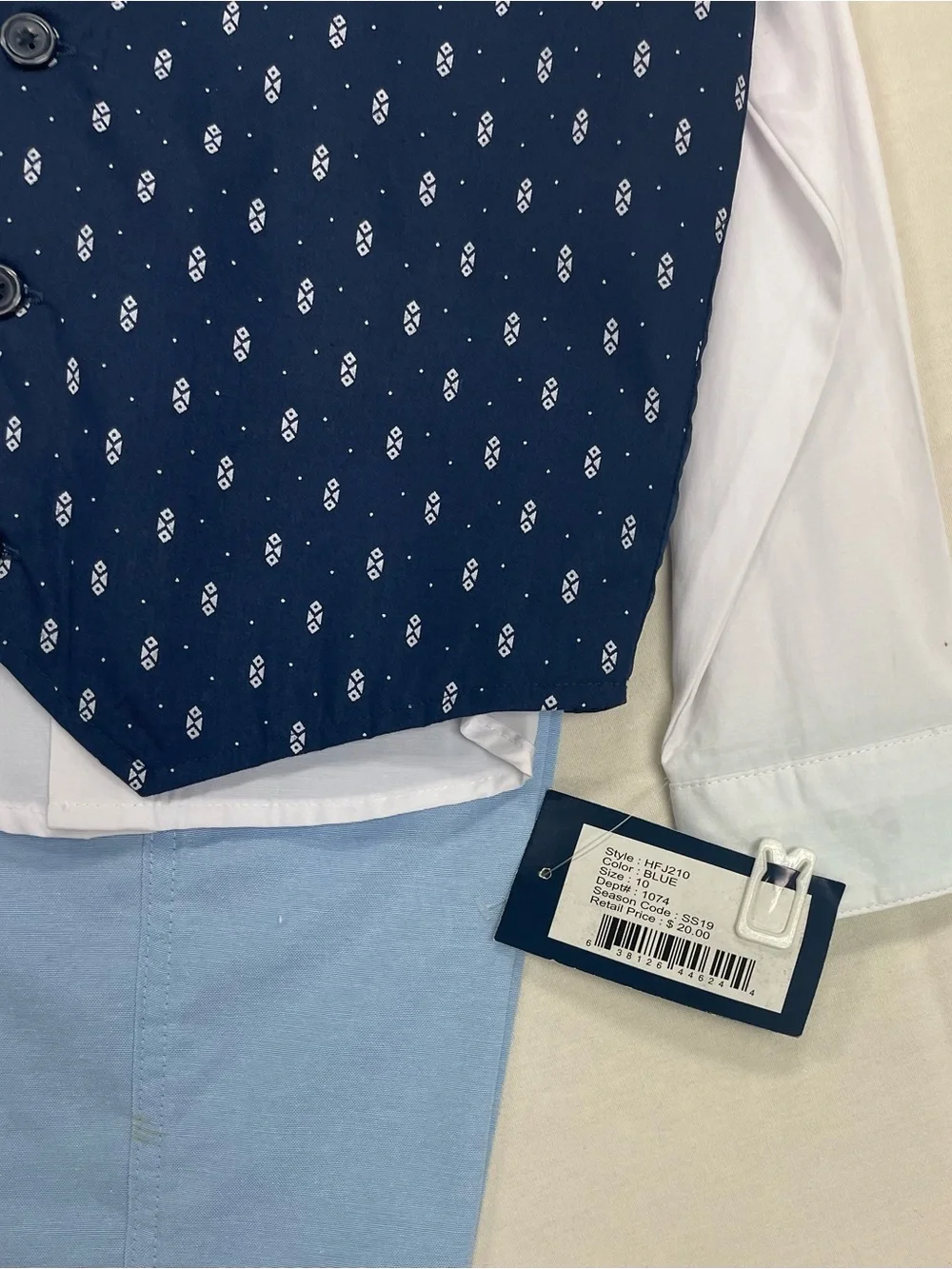 Boys' Navy Patterned Vest Set with Mint Tie